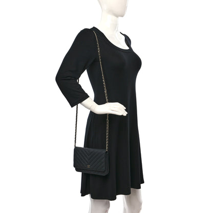 Chanel Caviar Chevron Quilted Wallet On Chain WOC Black 2 of 13