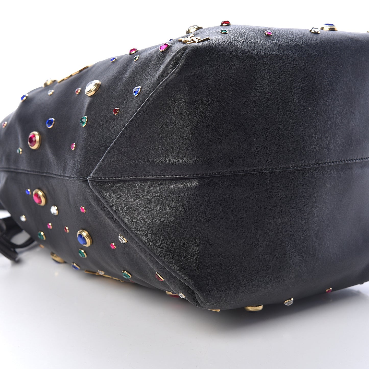 Lambskin Charm Studded Teddy Drawstring Bag Black