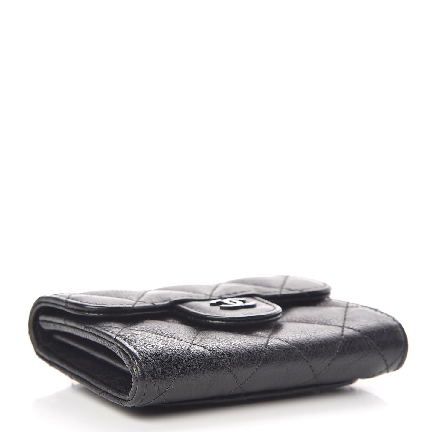 Crumpled Calfskin Quilted Flap Card Holder Wallet So Black