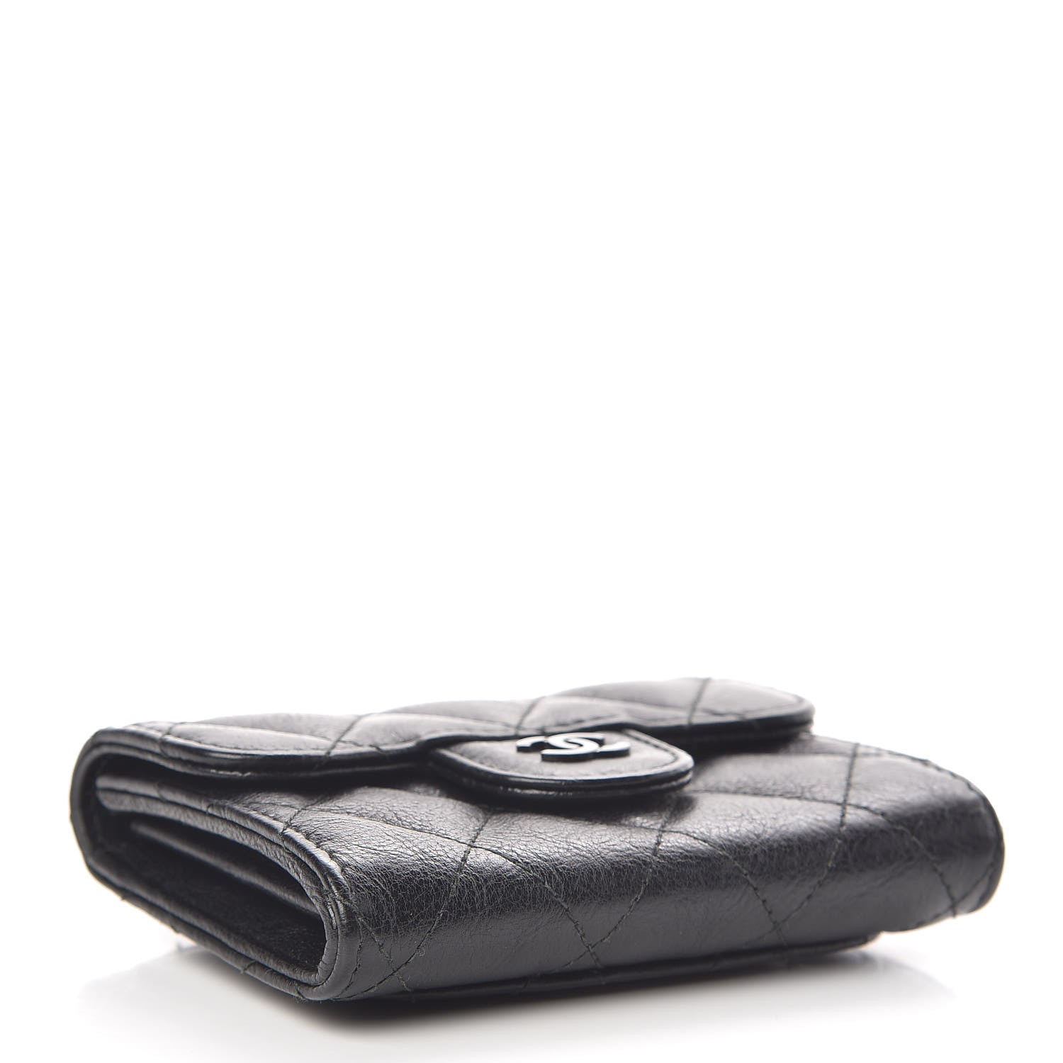 Chanel Crumpled Calfskin Quilted Flap Card Holder Wallet So Black 4 of 9
