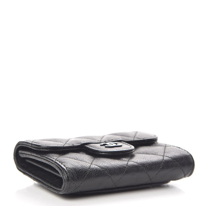 Chanel Crumpled Calfskin Quilted Flap Card Holder Wallet So Black 4 of 9