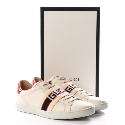 Gucci Calfskin Stripe Womens New Ace Sneakers 38.5 New Mystic White Ecru Red Flame 9 of 9