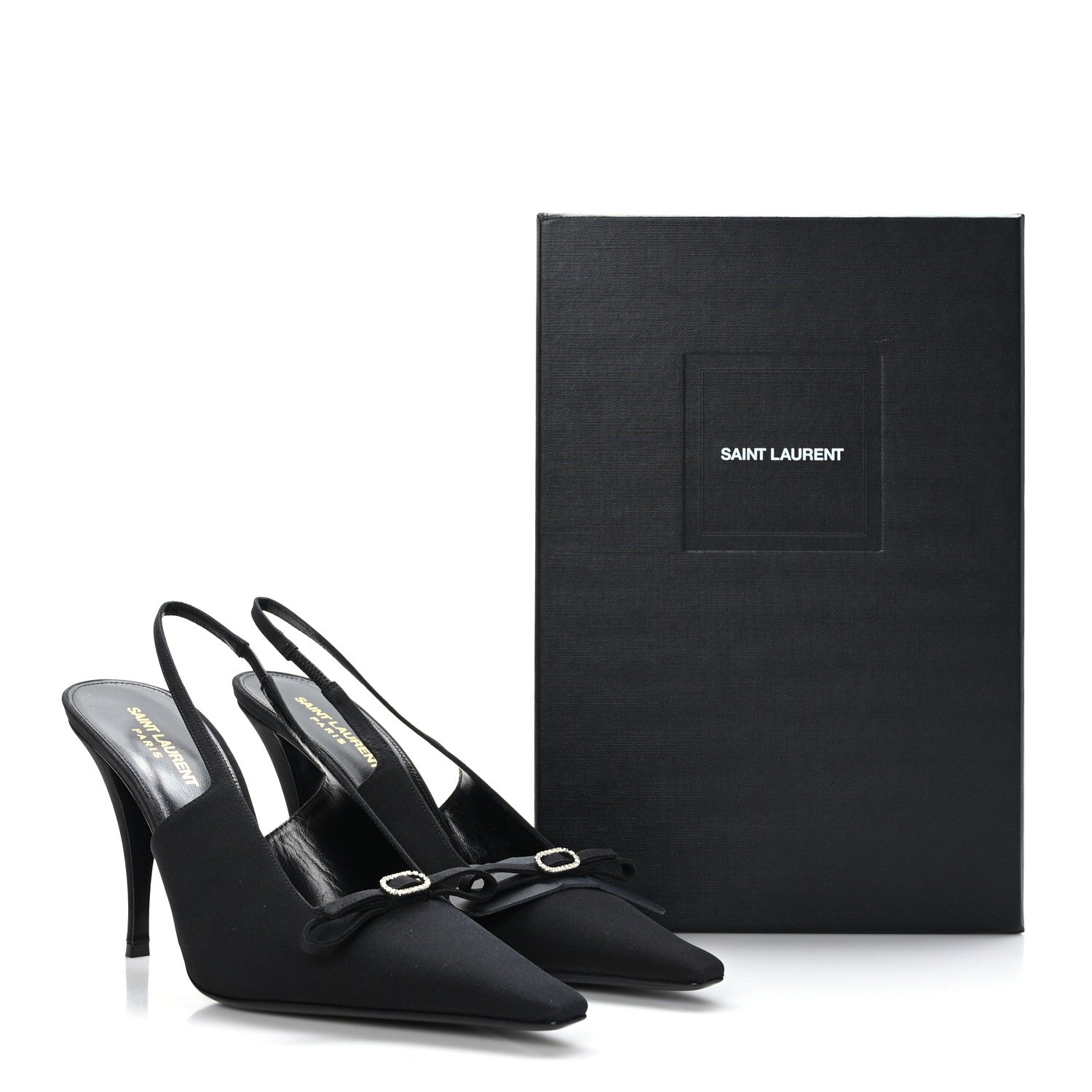 Saint Laurent Crepe De Chine Crystal Bow Slingback Pumps 40 Black 9 of 9