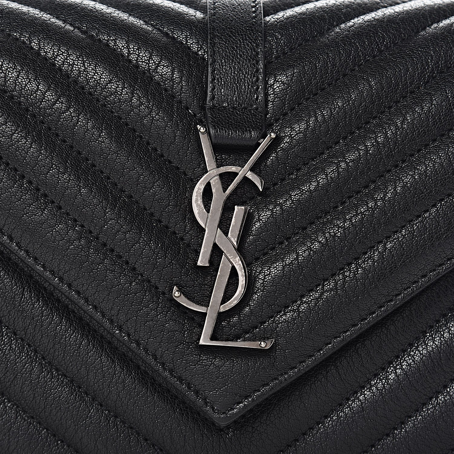 Saint Laurent Sheepskin Matelasse Chevron Monogram Medium College Bag Black 9 of 11