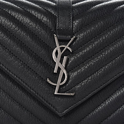 Saint Laurent Sheepskin Matelasse Chevron Monogram Medium College Bag Black 9 of 11