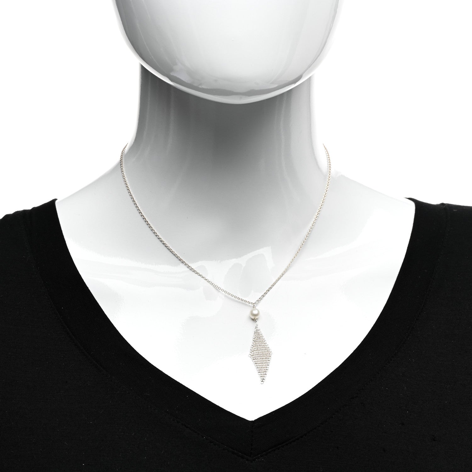 Tiffany Sterling Silver Pearl Elsa Peretti Mesh Pendant Necklace 2 of 4