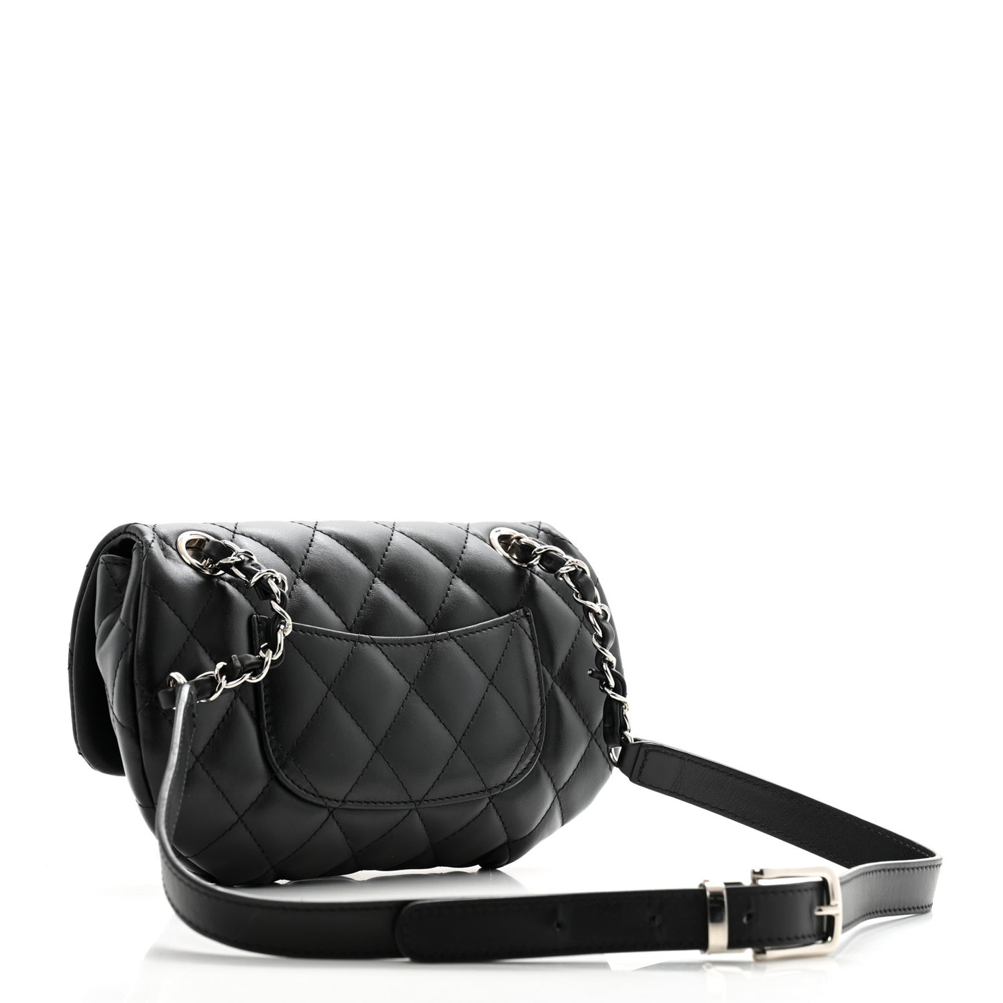 Calfskin Quilted CC Uniform Flap Belt Bag Black