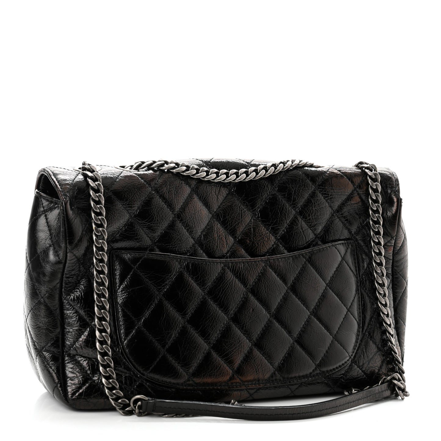 Shiny Goatskin Quilted Flap Black