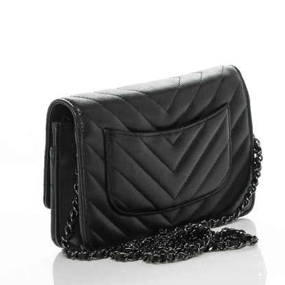Chanel Sheepskin Chevron Reissue Wallet On Chain WOC So Black 3 of 8