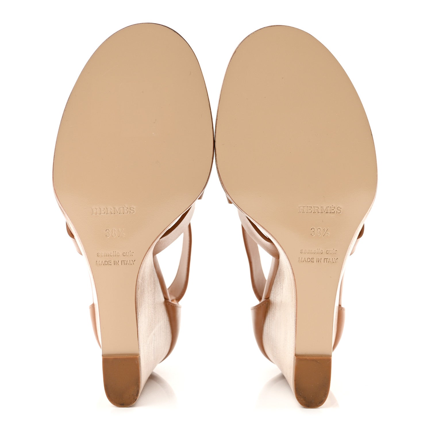 Hermes Calfskin Merryl Wedge Sandals 38.5 Naturel 6 of 9