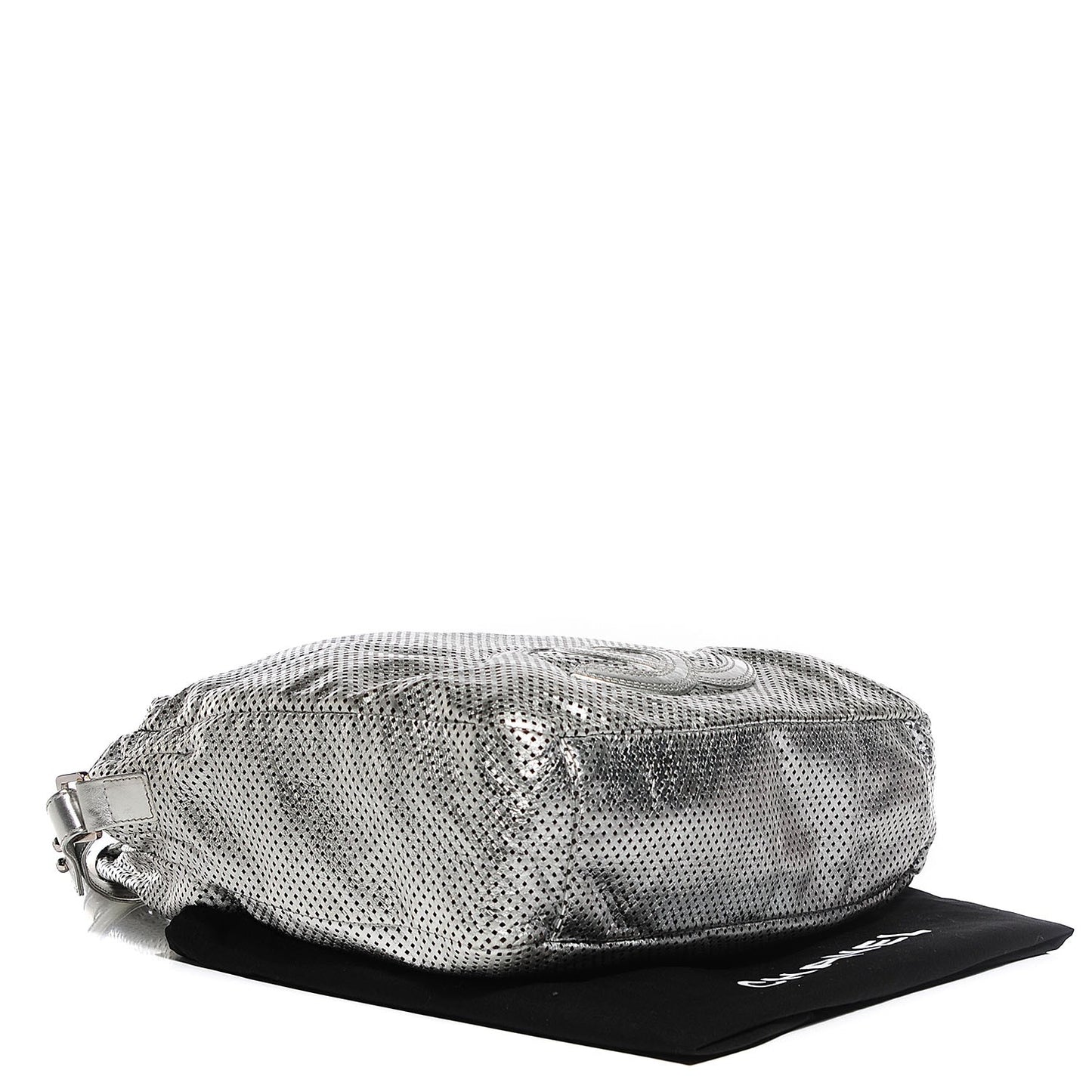 Metallic Glazed Calfskin Perforated Medium Rodeo Drive Tote Silver