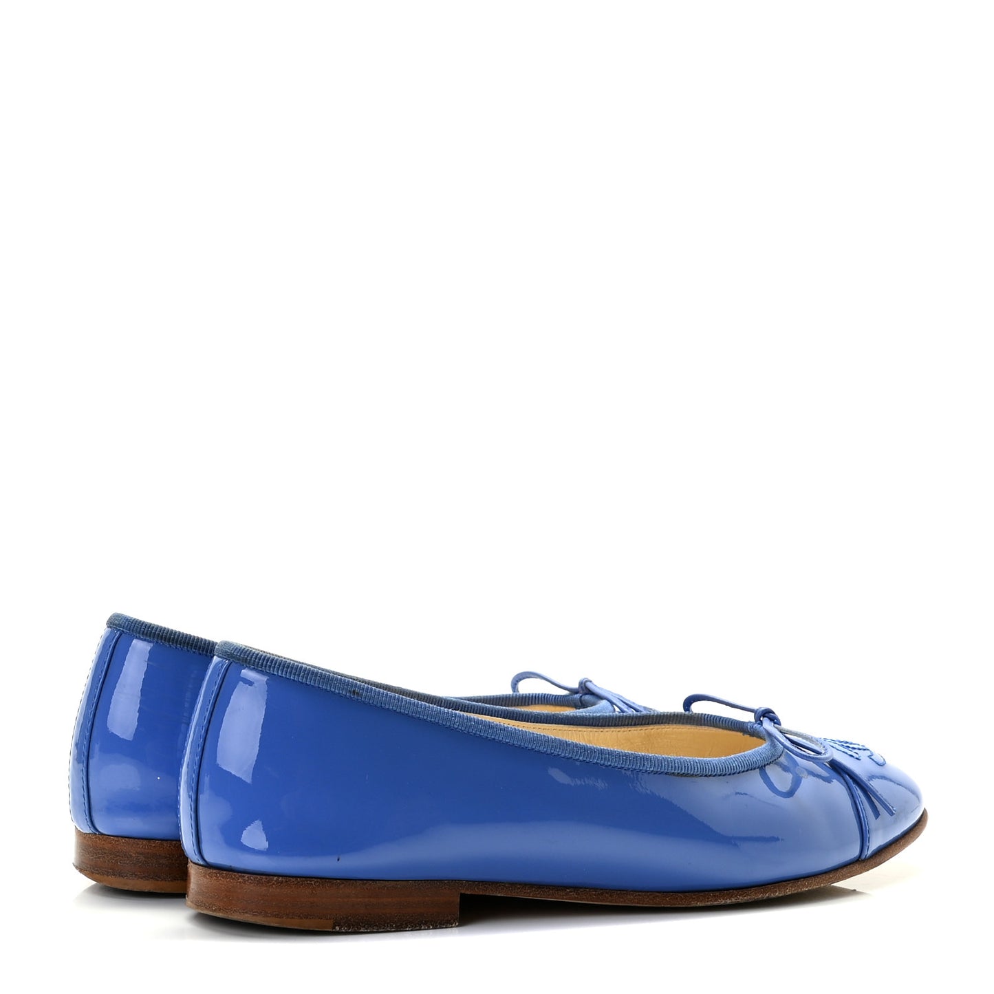 Patent Calfskin CC Cap Toe Ballerina Flats 35.5 Blue