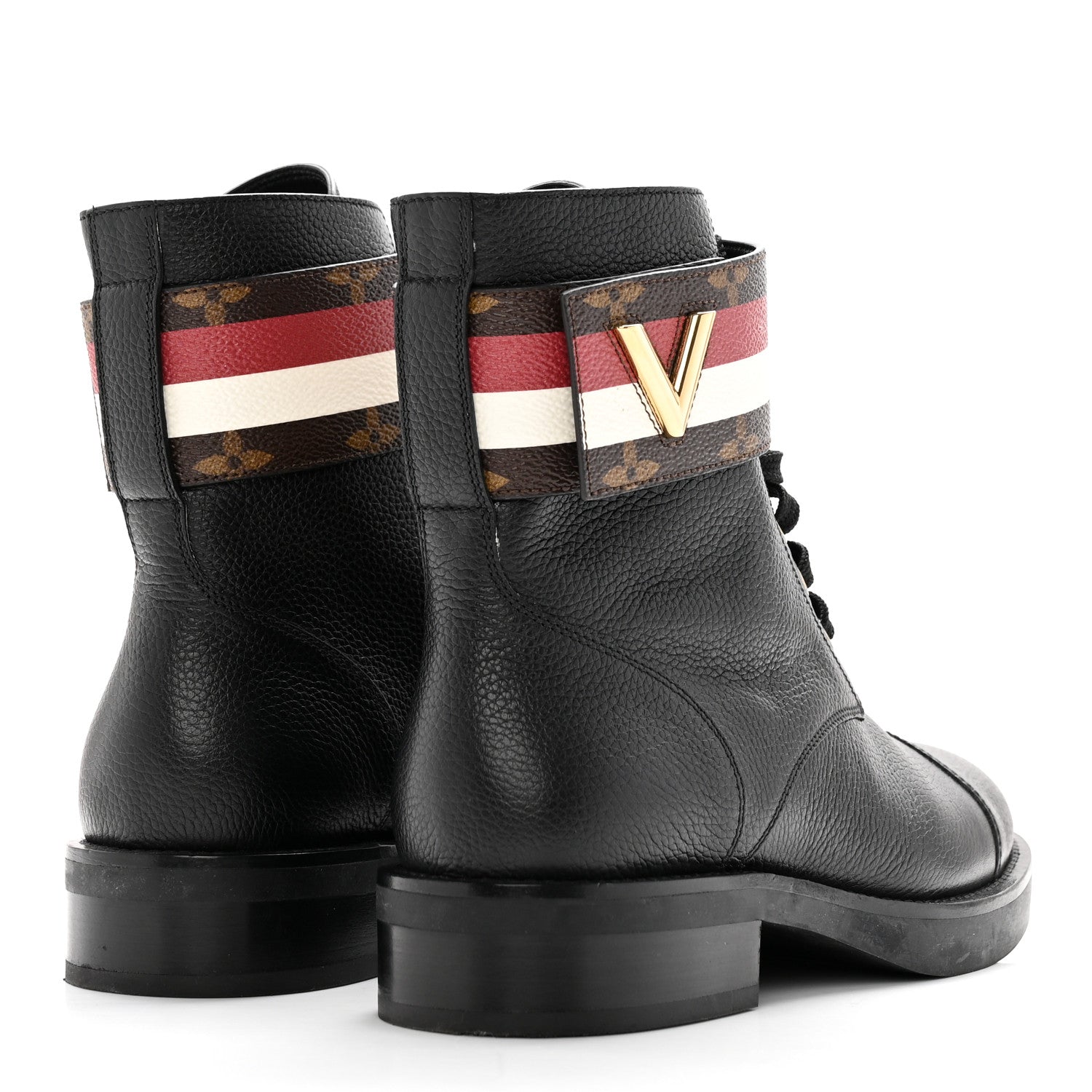 Louis Vuitton Calfskin Monogram Wonderland Flat Ranger Boots 36 Black Red White 4 of 15