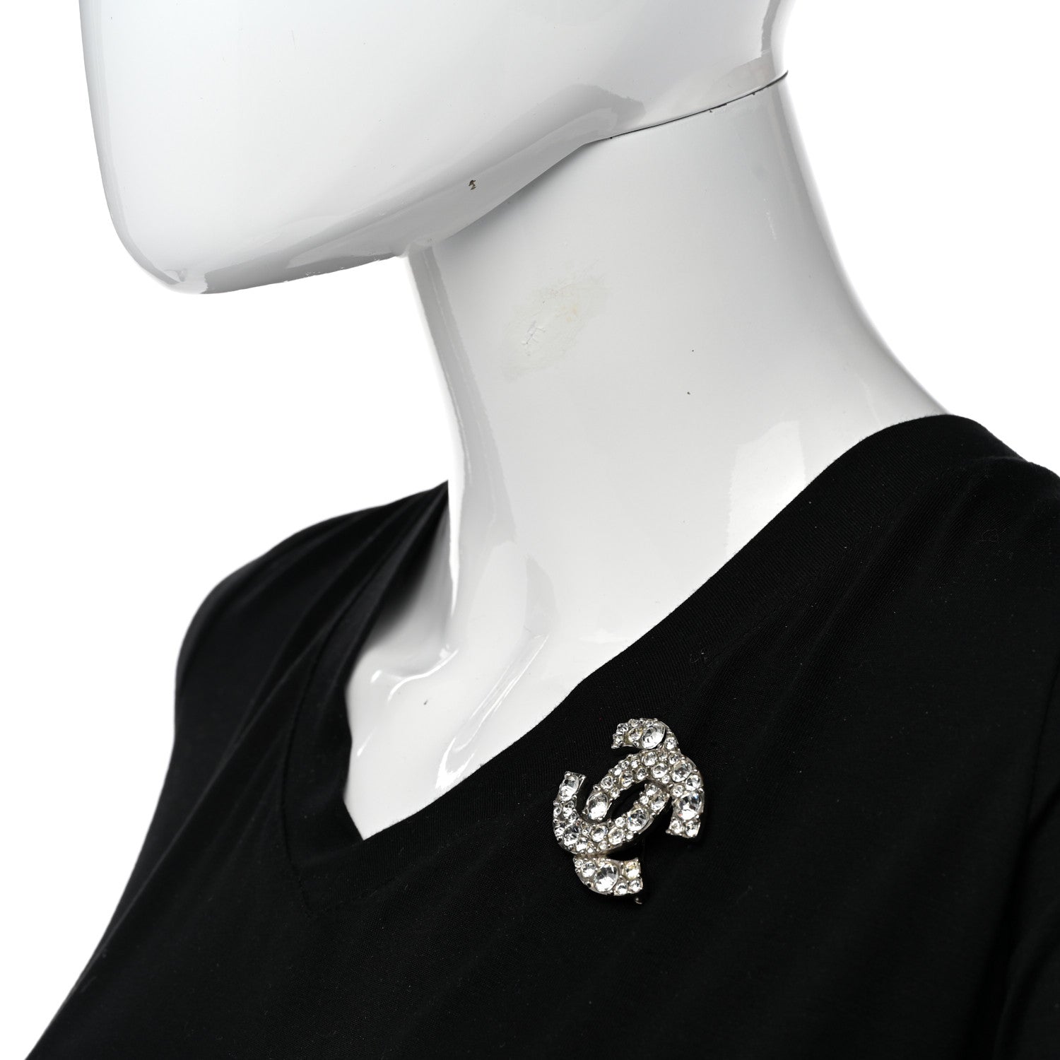 Chanel Crystal Large CC Brooch Silver 2 of 5