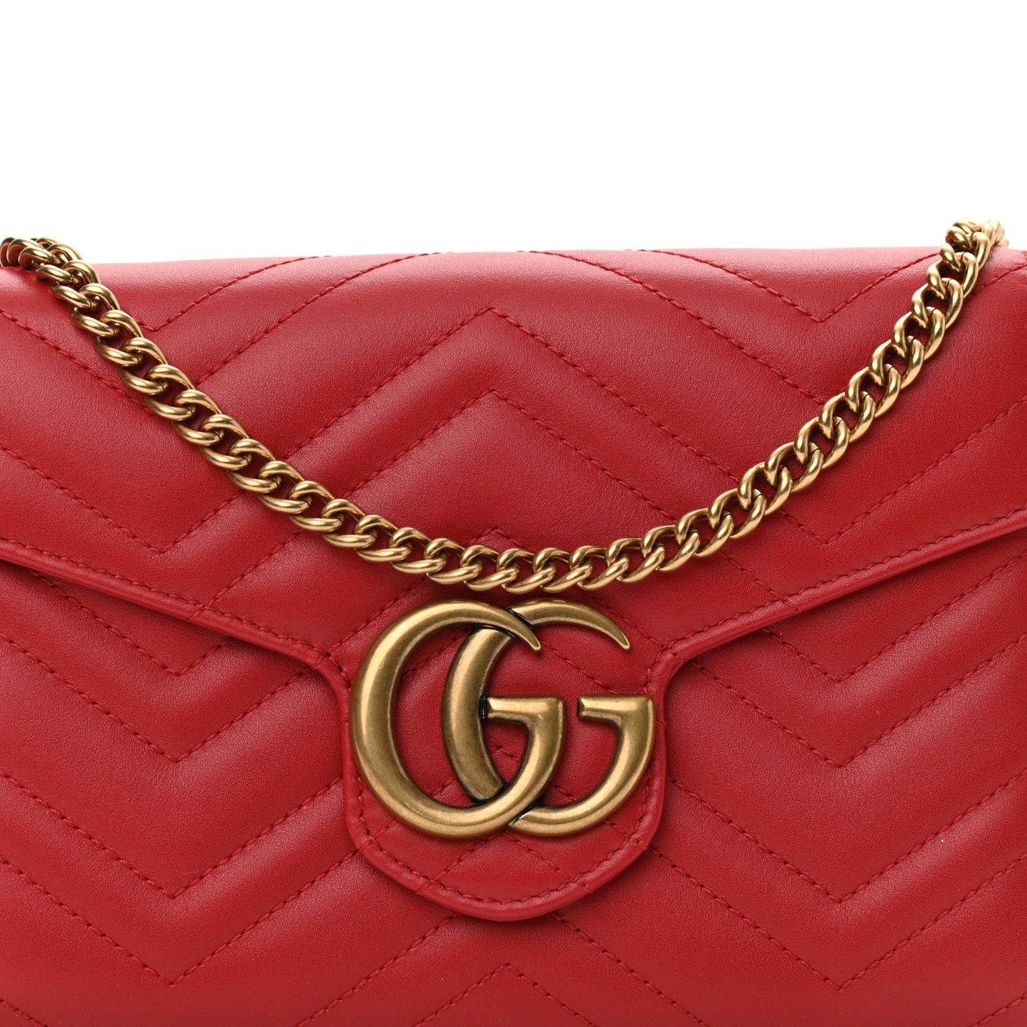 Calfskin Matelasse GG Marmont Chain Wallet Hibiscus Red