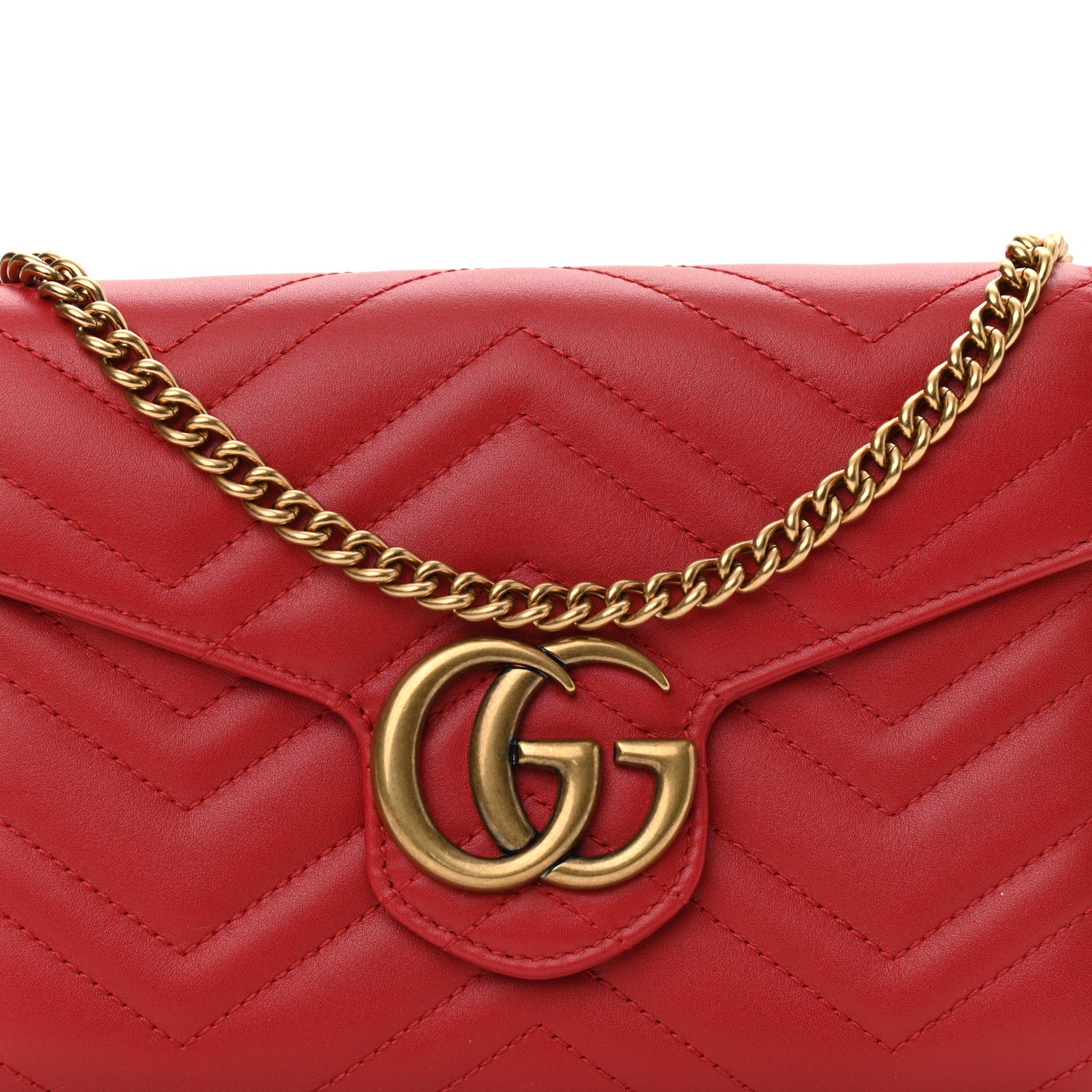 Gucci Calfskin Matelasse GG Marmont Chain Wallet Hibiscus Red 9 of 10
