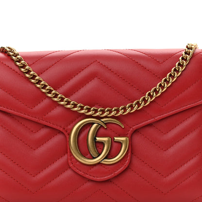 Gucci Calfskin Matelasse GG Marmont Chain Wallet Hibiscus Red 9 of 10
