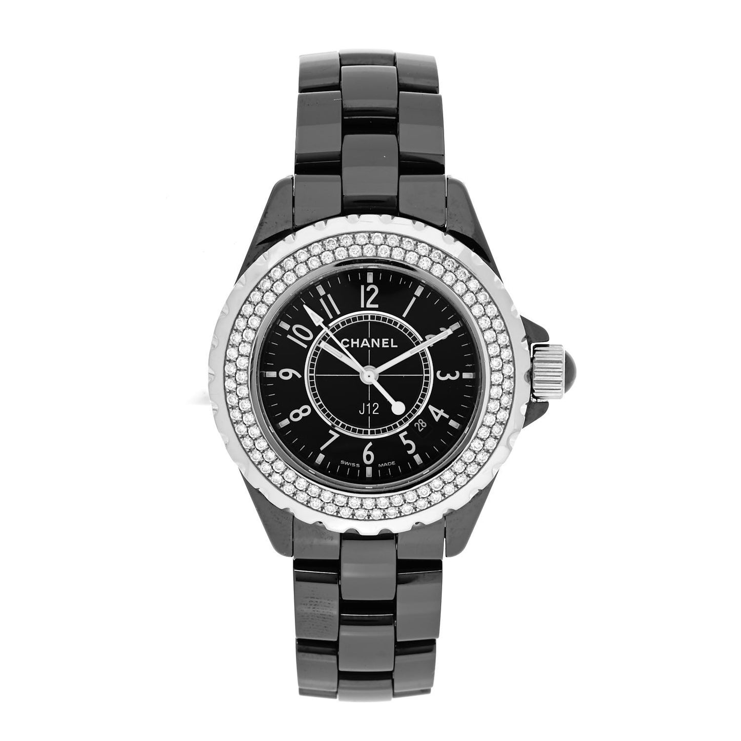 Stainless Steel Ceramic Diamond Pave Bezel 33mm J12 Quartz Watch Black