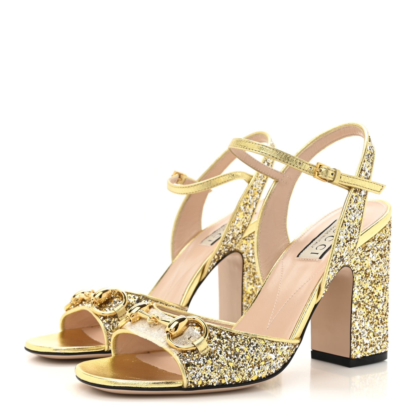 Cristal Nappa Silk Horsebit Ankle Strap Sandals 36 Platino
