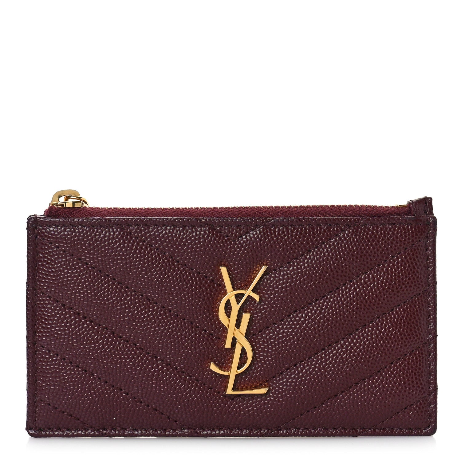 Saint Laurent Grain De Poudre Matelasse Chevron Monogram Fragments Zippered Card Case Rouge Legion 1 of 8