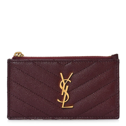 Saint Laurent Grain De Poudre Matelasse Chevron Monogram Fragments Zippered Card Case Rouge Legion 1 of 8