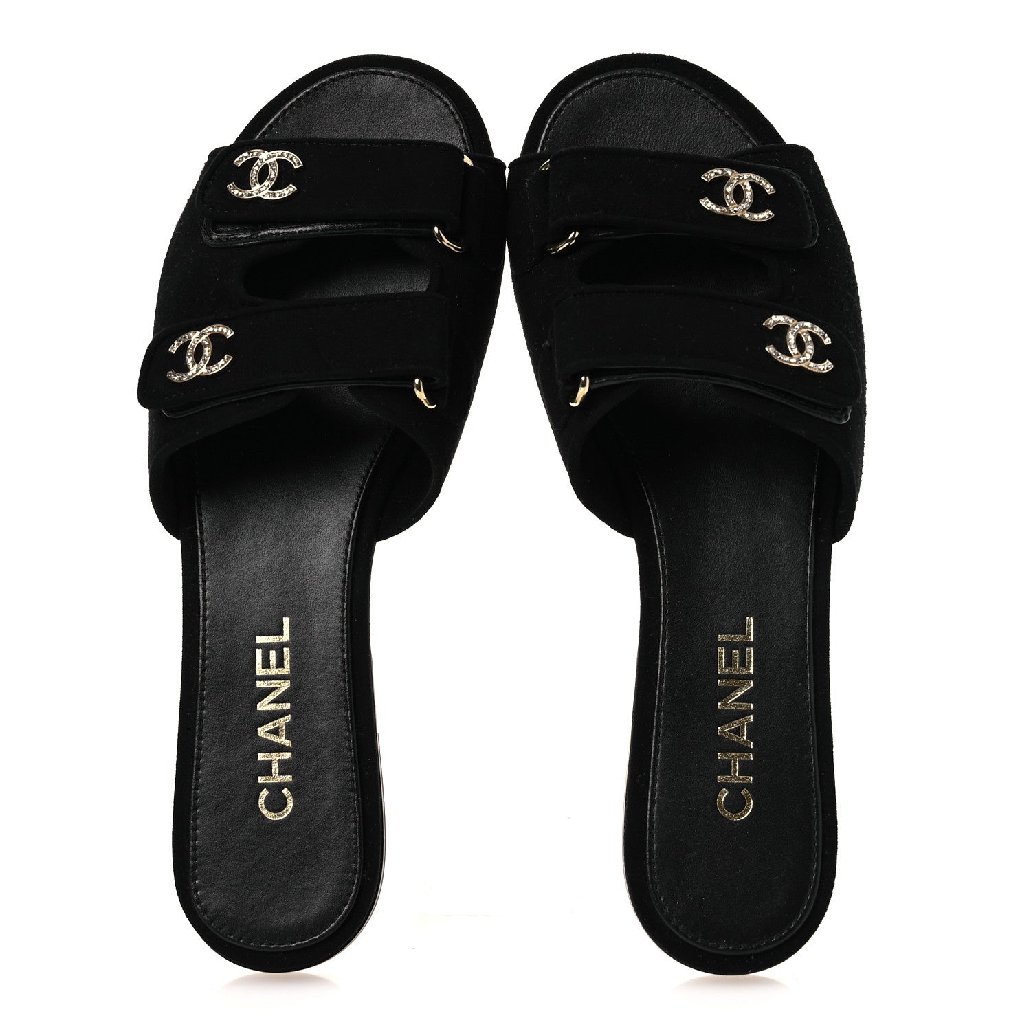 Chanel Suede Kidskin Velcro Crystal CC Mules 38.5 Black 39.5 Black 2 of 11