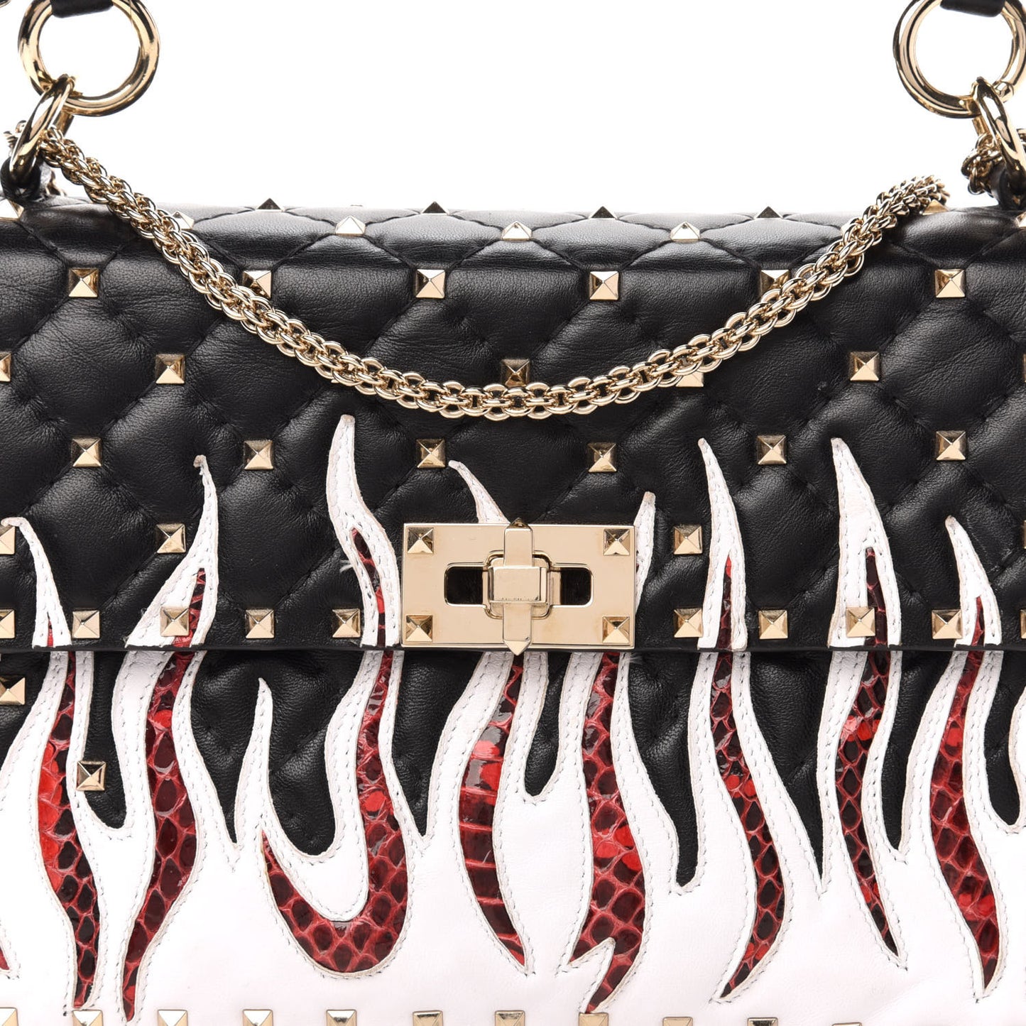 Lambskin Ayers Flames Medium Rockstud Spike Shoulder Bag Black