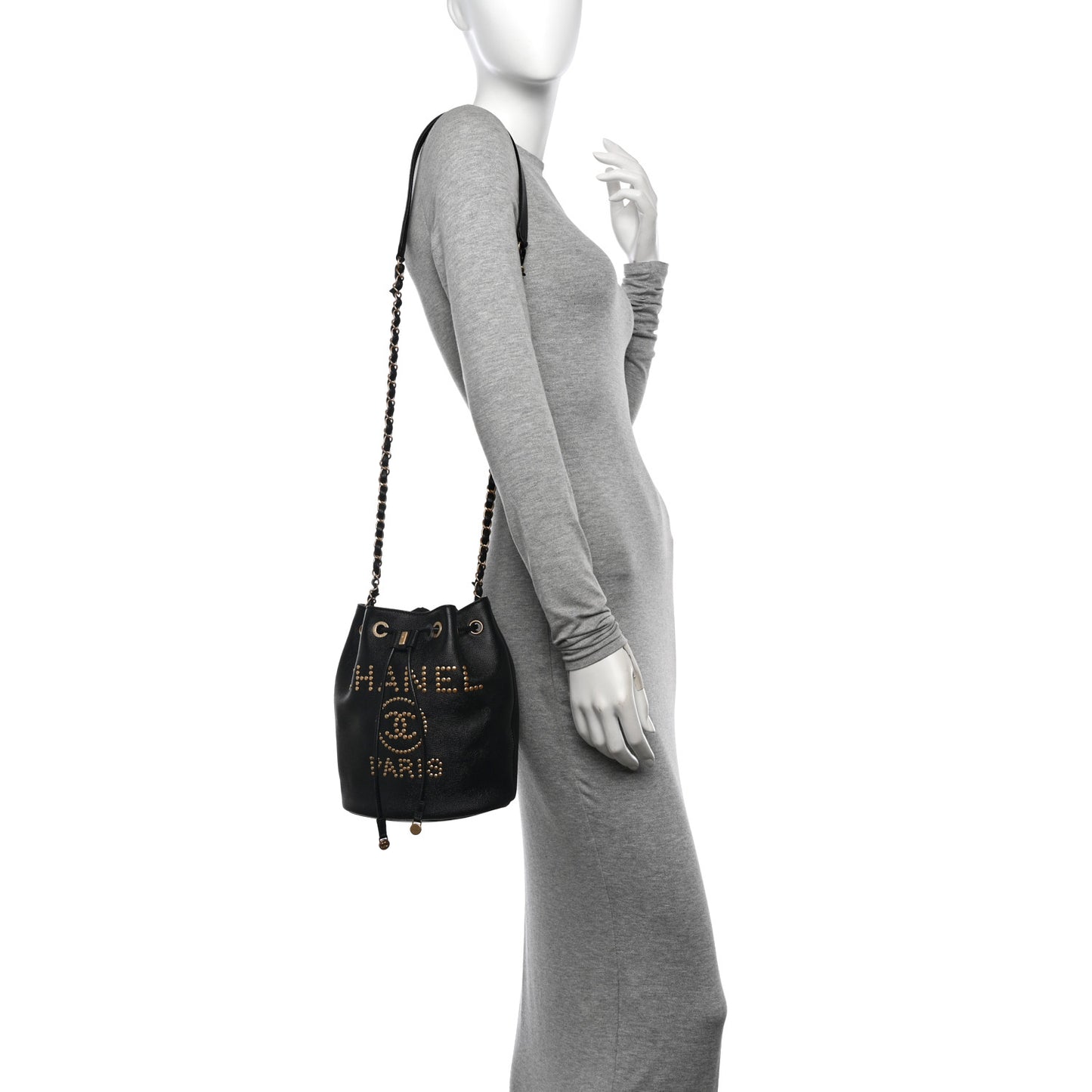 Caviar Deauville Drawstring Bucket Bag Black