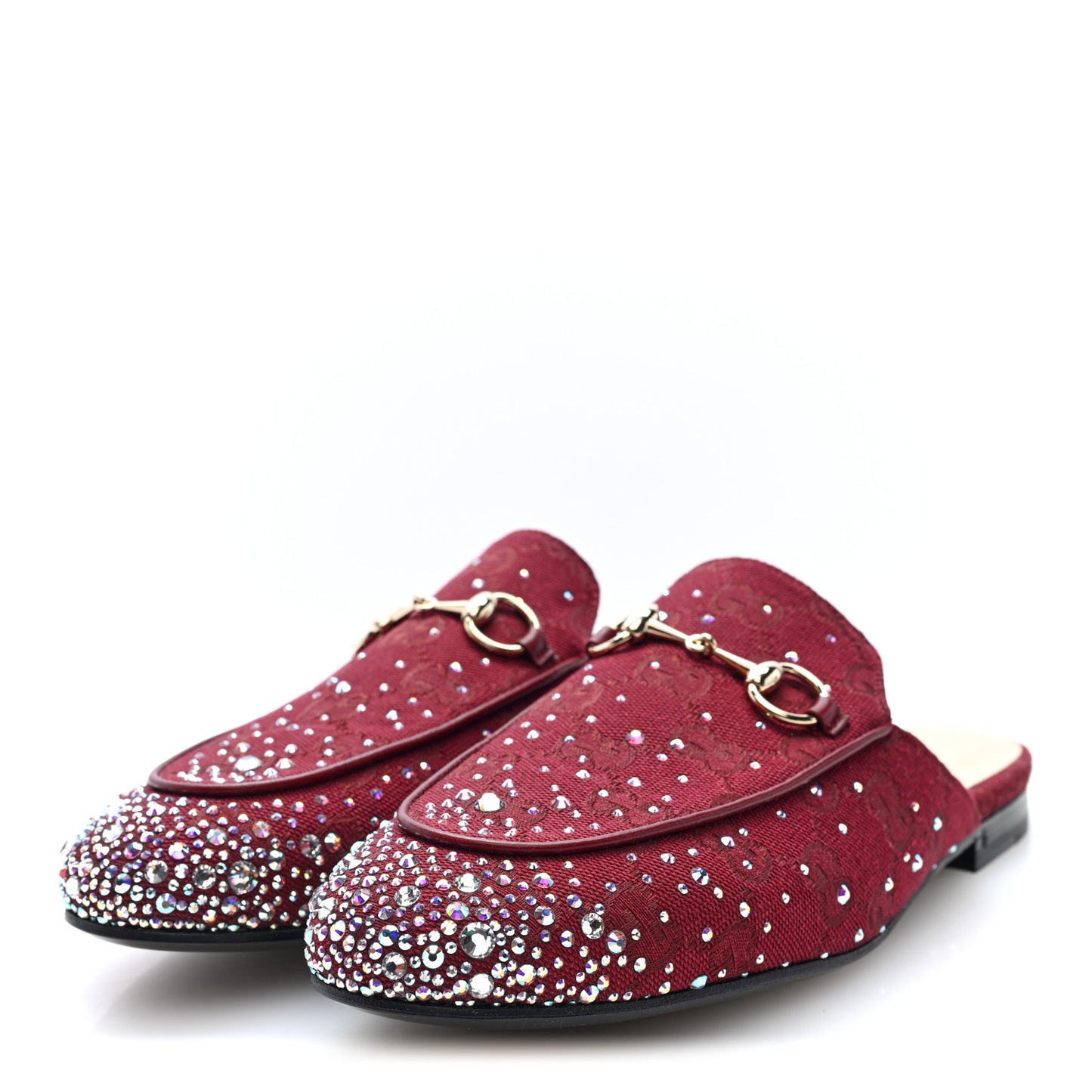 Crystal Canvas GG Monogram Nappa Womens Princetown Slippers 37.5 Rosso Ancora