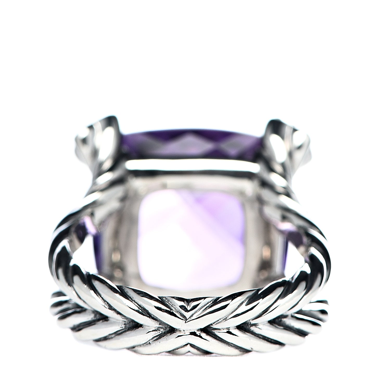 Sterling Silver Diamond Amethyst 15mm Cushion On Point Ring 52 6