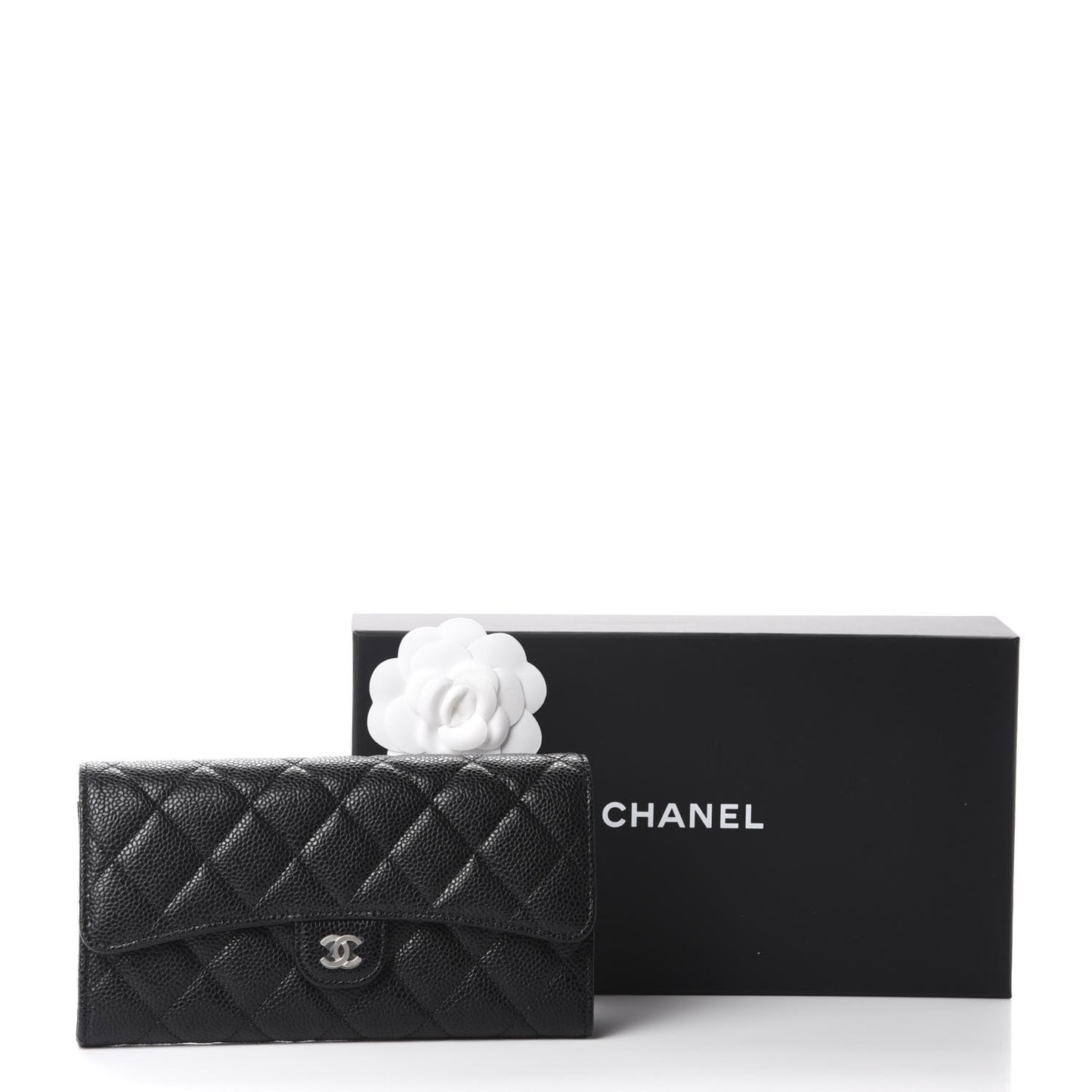 Caviar Quilted Large Gusset Flap Wallet Black