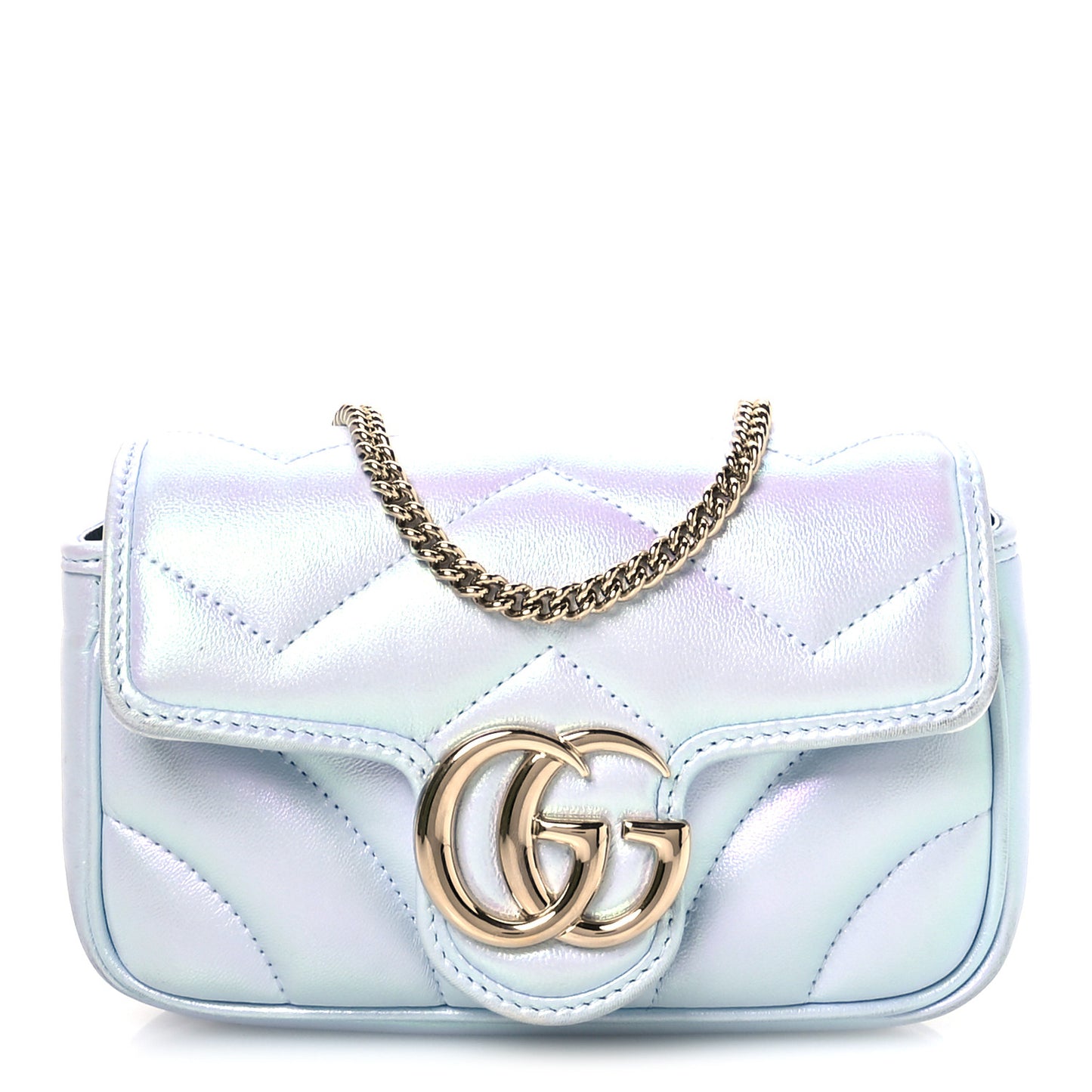 Iridescent Nappa Chevron Matelasse Small GG Marmont Shoulder Bag Iridescent Snow Light Blue