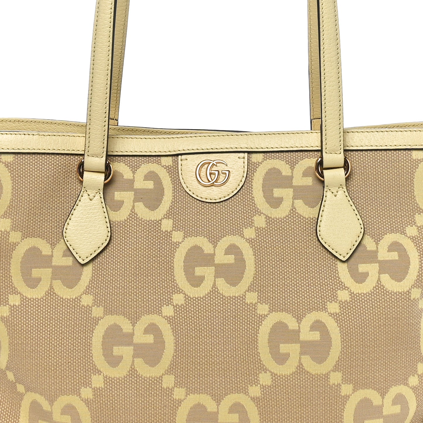 Monogram Jumbo GG Textured Dollar Calfskin Medium Ophidia Shopping Tote Beige Yellow