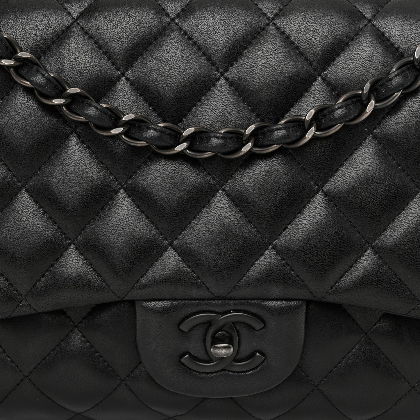 Lambskin Quilted Jumbo Double Flap So Black