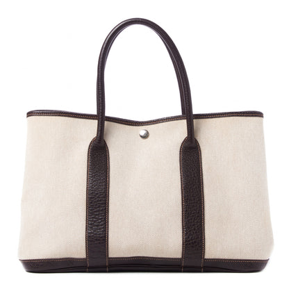 Hermes Buffle Skipper Toile Garden Party 36 MM Tote Marron Fonce 1 of 7