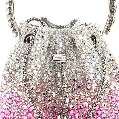 Jimmy Choo Satin Hotfix Crystal Embellished Bon Bon Bucket Bag Candy Pink Silver 7 of 10