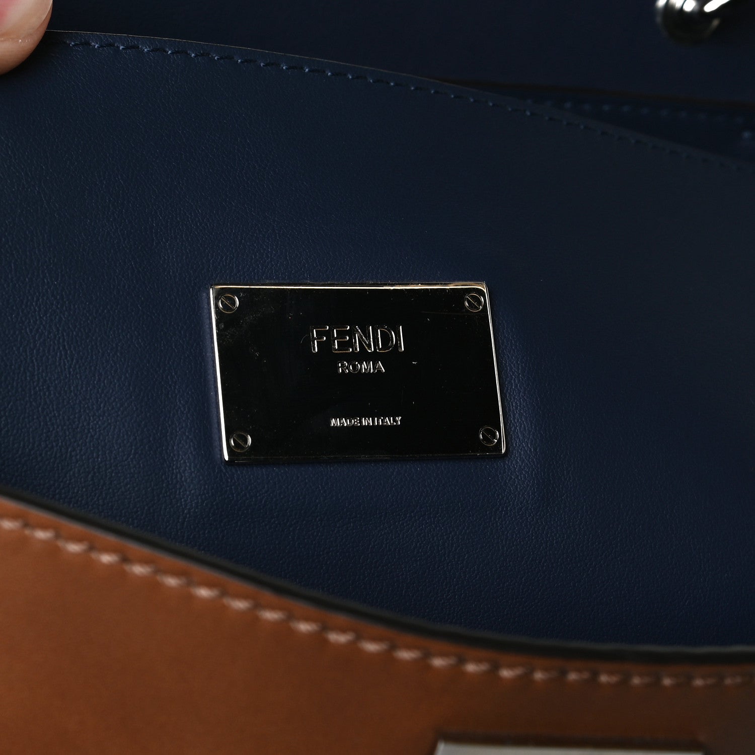 Fendi Smooth Calfskin FF Embossed Sfumate Large Mens Peekaboo Iconic Essential Satchel Cuoio 7 of 20