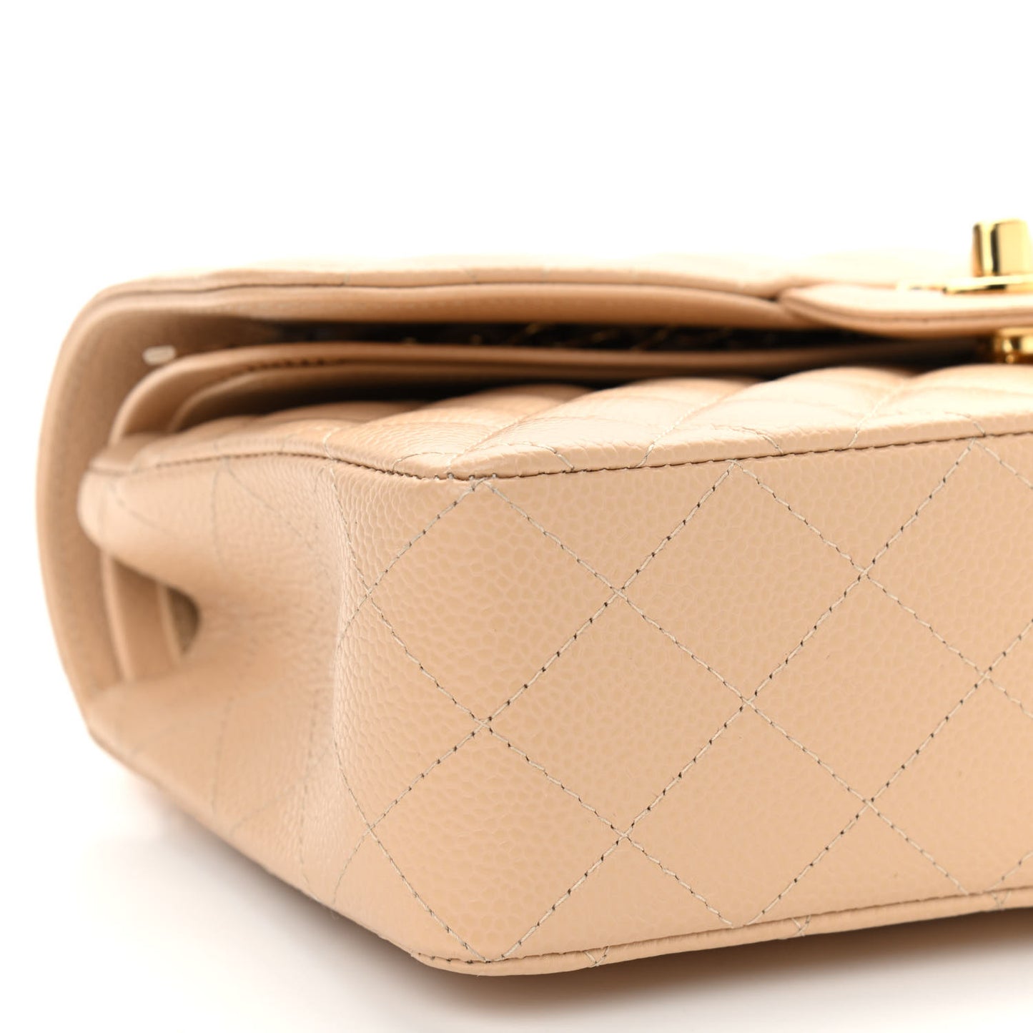 Caviar Quilted Small Double Flap Beige