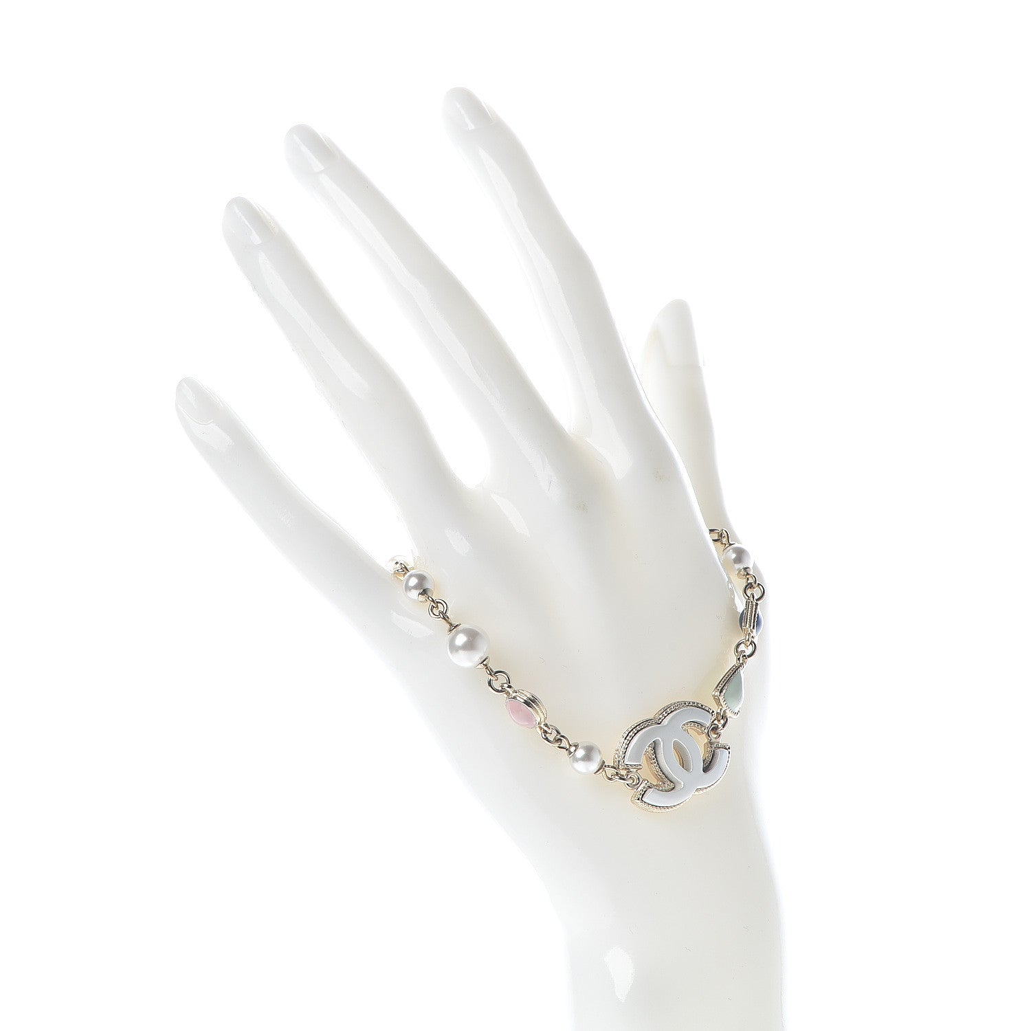 Chanel Pearl Enamel CC Bracelet Green Blue Pink 2 of 5