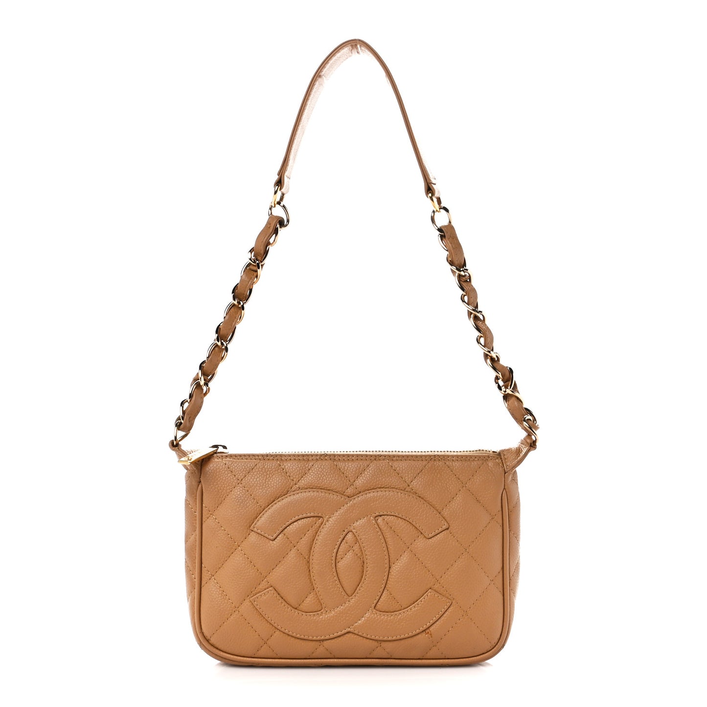 Caviar Quilted Timeless CC Shoulder Bag Beige