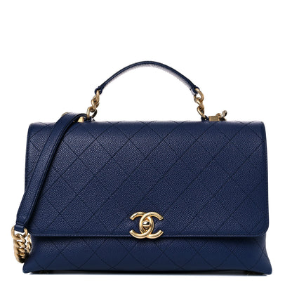 Chanel Grained Calfskin Stitched Flap Navy Blue 1 of 13