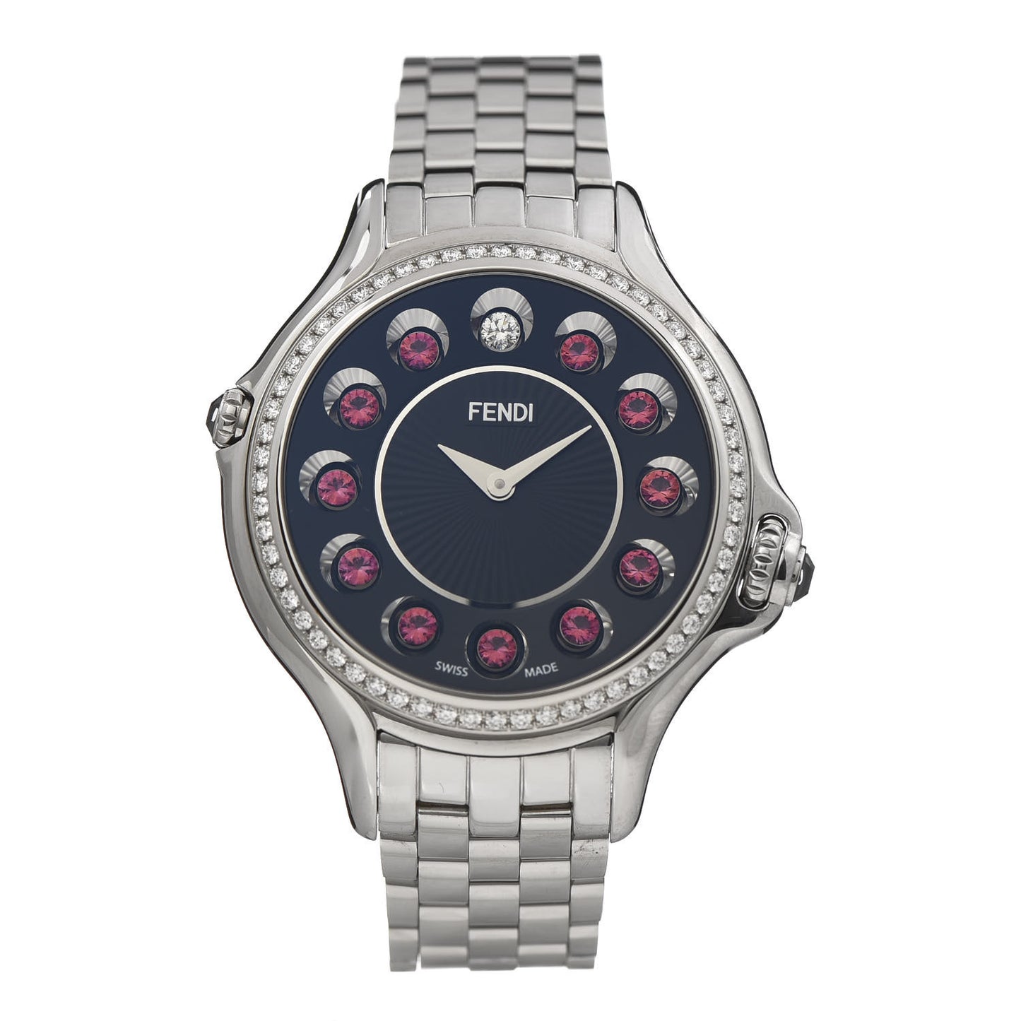 Stainless Steel Diamond Bezel Topaz 38mm Crazy Carats Quartz Watch Black