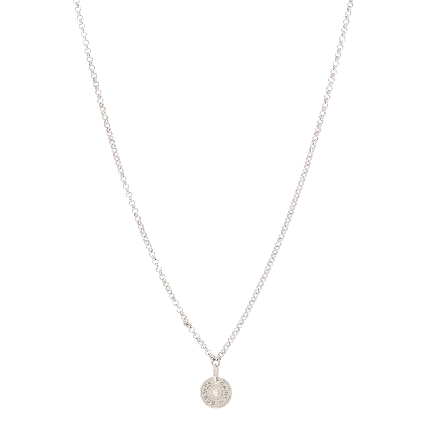 Hermes 18K White Gold Diamond Gambade Clou de Selle Pendant Necklace 1 of 6