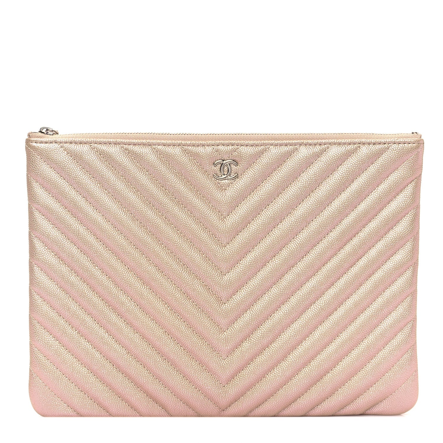 Chanel Iridescent Caviar Chevron Quilted Medium Cosmetic Case Light Gold 1 of 8