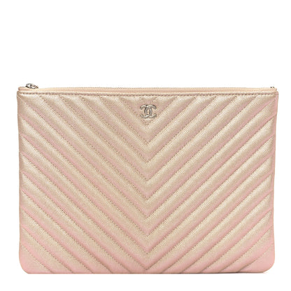 Chanel Iridescent Caviar Chevron Quilted Medium Cosmetic Case Light Gold 1 of 8