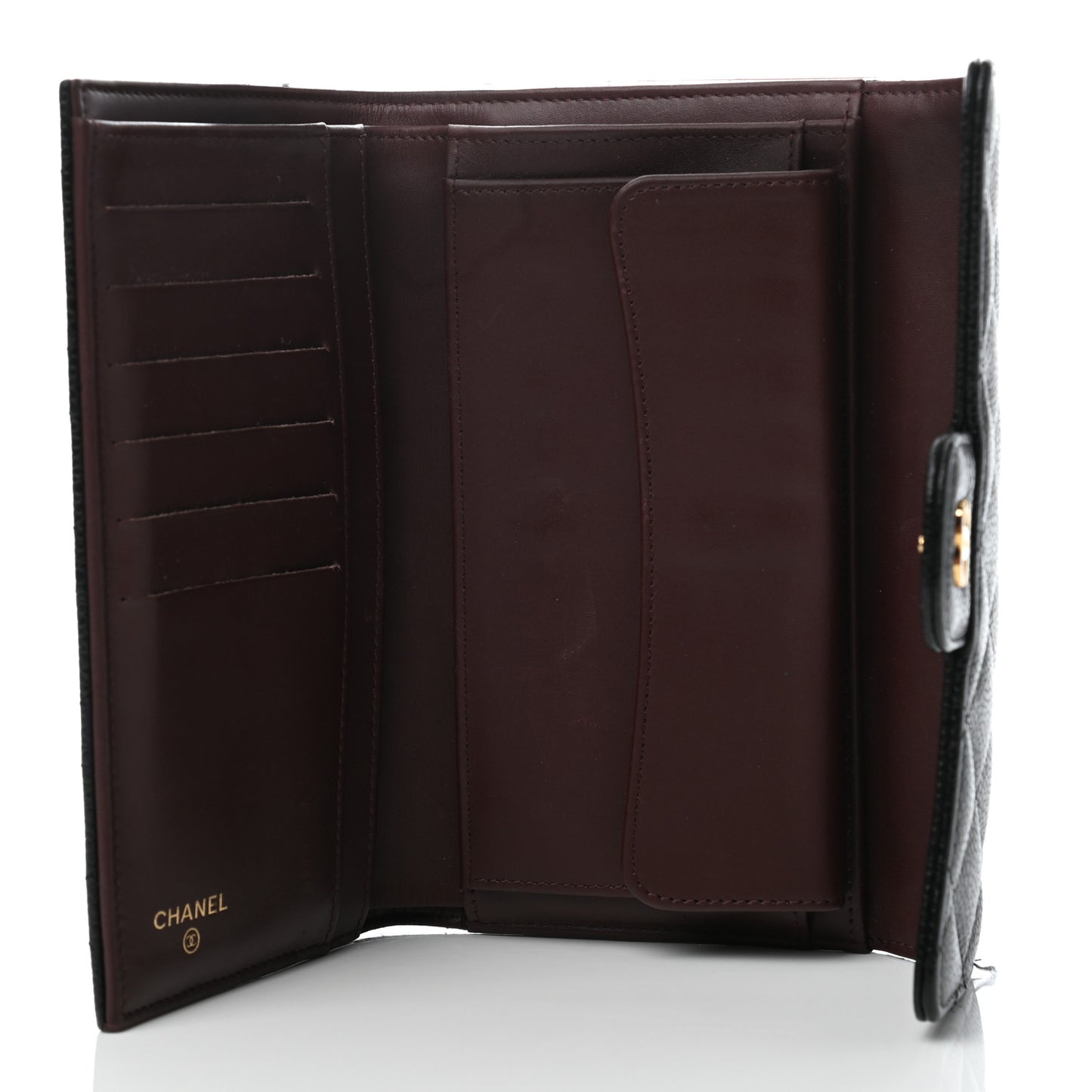 Caviar Quilted Long Flap Wallet Black