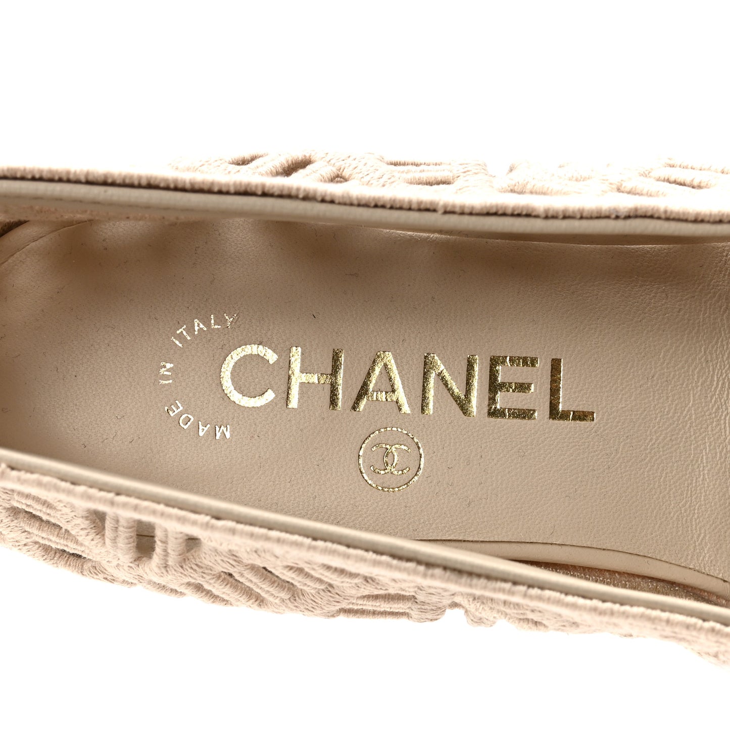 Cotton Embroidered Cap Toe Ballet Flats 38 Ivory