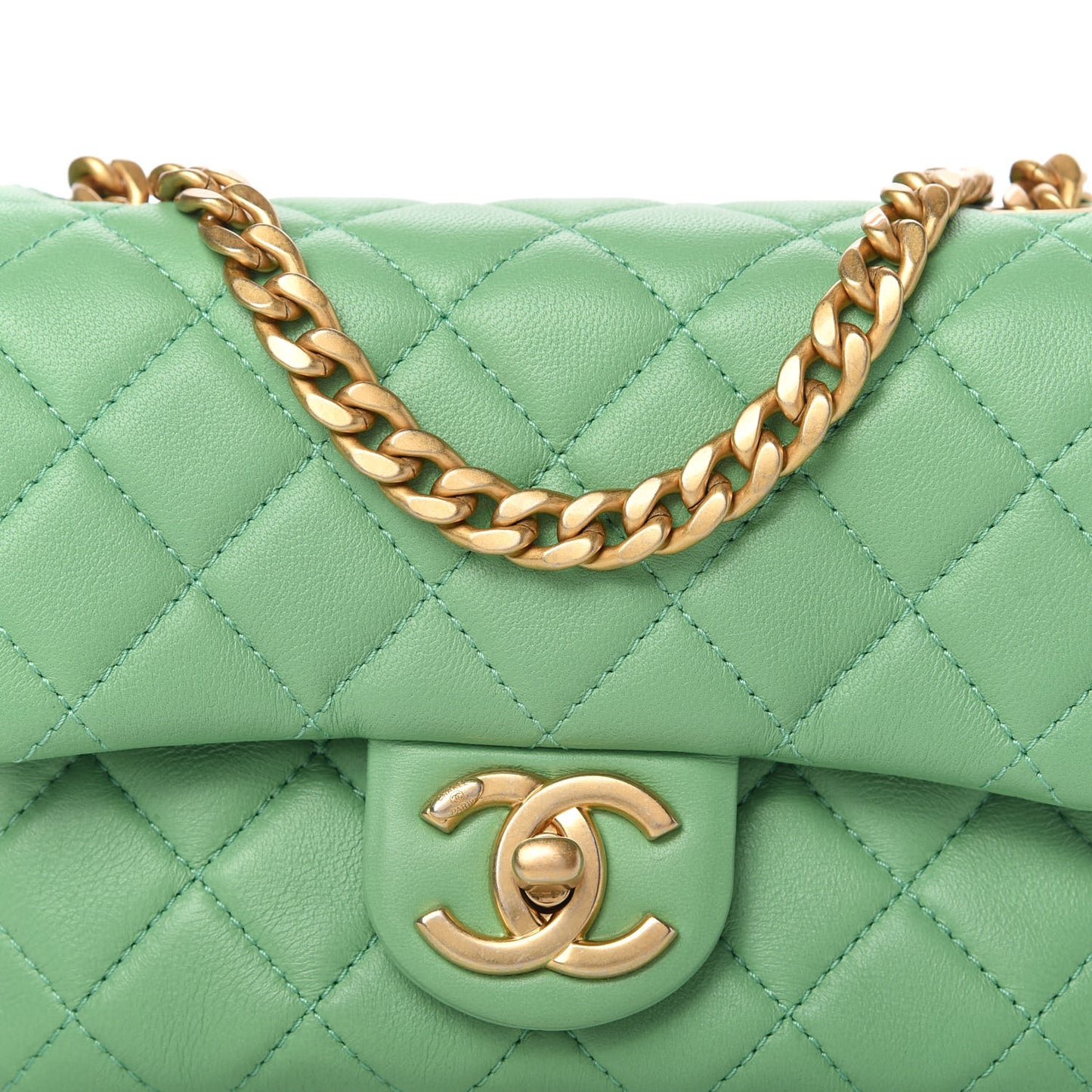 Lambskin Resin Quilted Mini Pearl Samba Square Flap Green