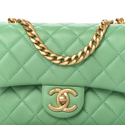 Chanel Lambskin Resin Quilted Mini Pearl Samba Square Flap Green 10 of 11