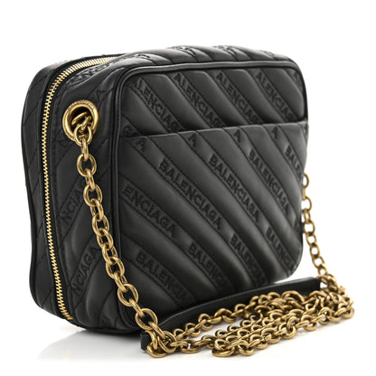 Balenciaga Calfskin Logo Matelasse Chain Strap Blanket Reporter XS Black 3 of 12